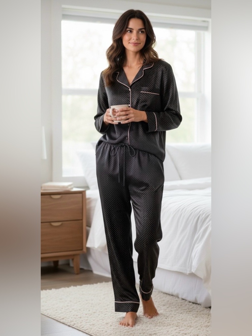 Cabernet Satin Polka Dot Pajama Set Size L